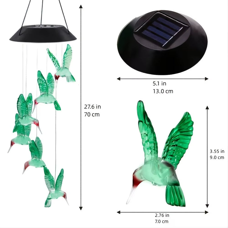 Móbile Solar Beija-Flores Luminosos Jardim | LED Colorido