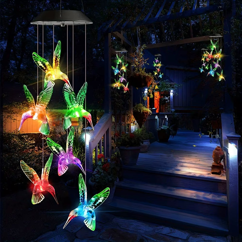 Móbile Solar Beija-Flores Luminosos Jardim | LED Colorido