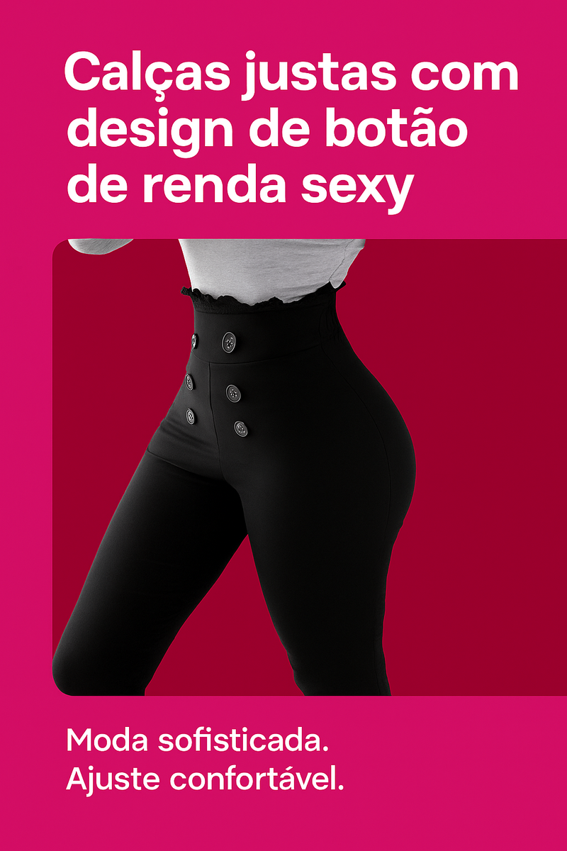 Calças justas com design de botão de renda sexy.