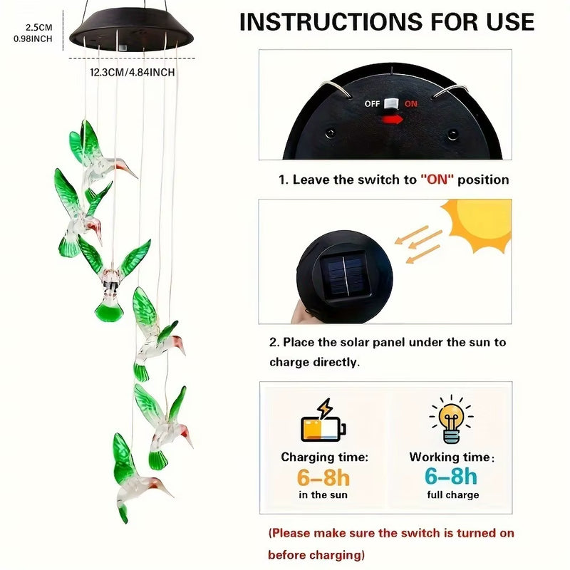Móbile Solar Beija-Flores Luminosos Jardim | LED Colorido