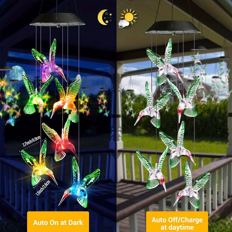 Móbile Solar Beija-Flores Luminosos Jardim | LED Colorido