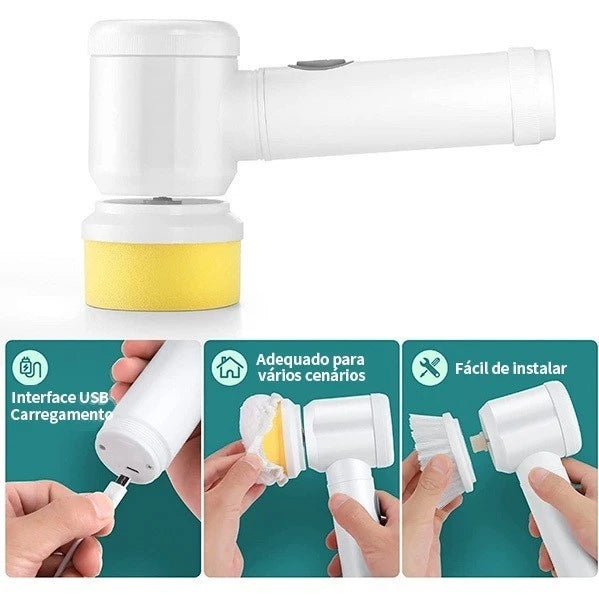 Escova Elétrica de Limpeza Sem Fio Limpador Multiuso Prático Com Mais Duas Cabeças de Escova